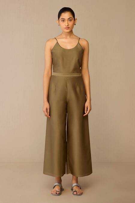 Buy_Ampm_Taupe Chanderi Collared, Round Neck Kasra Jacket Kurta Set _Online_at_Aza_Fashions