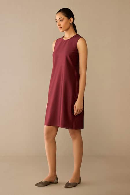 Buy_Ampm_Red Chanderi Embroidery Round Neck Atara Dress With Jacket _Online_at_Aza_Fashions