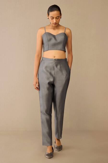 Buy_Ampm_Gray Shawl , Round Idalia Cape Pant Set _Online_at_Aza_Fashions