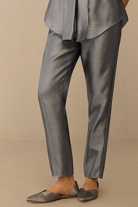 Shop_Ampm_Gray Shawl , Round Idalia Cape Pant Set _Online_at_Aza_Fashions