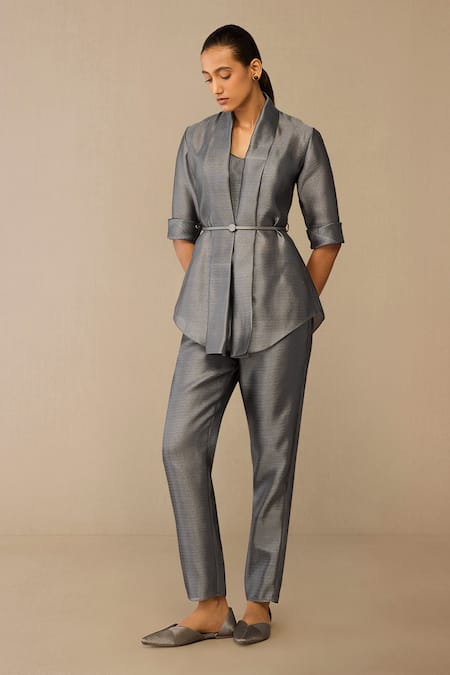 Buy_Ampm_Gray Shawl , Round Idalia Cape Pant Set 