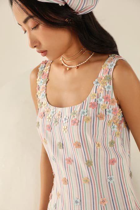 Buy House Of Zeniaa Cotton Fabric Flowers Square Neck Lily Multicolored Tiered Maxi Dress Online at Aza Fashions Buy_House Of Zeniaa_Cotton Fabric Flowers Square Neck Lily Multicolored Tiered Maxi Dress_Online_at_Aza_Fashions