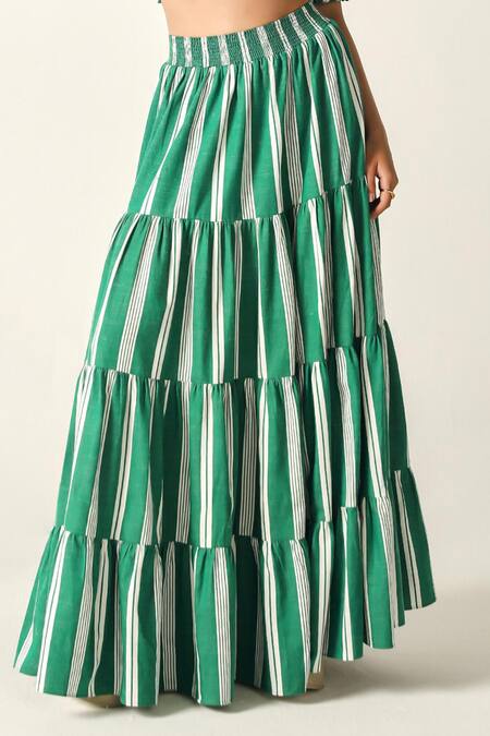 Buy House Of Zeniaa Green Cotton Square Neck Hazel Striped Crop Top And Maxi Skirt Set Online at Aza Fashions Buy_House Of Zeniaa_Green Cotton Square Neck Hazel Striped Crop Top And Maxi Skirt Set_Online_at_Aza_Fashions