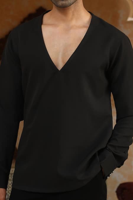 Kudrat Couture_Black Nishaant Plain Shirt _Online_at_Aza_Fashions