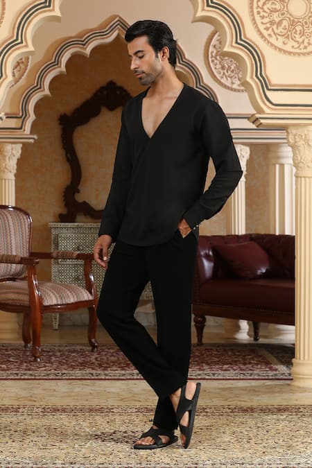 Kudrat Couture_Black Nishaant Plain Shirt _at_Aza_Fashions
