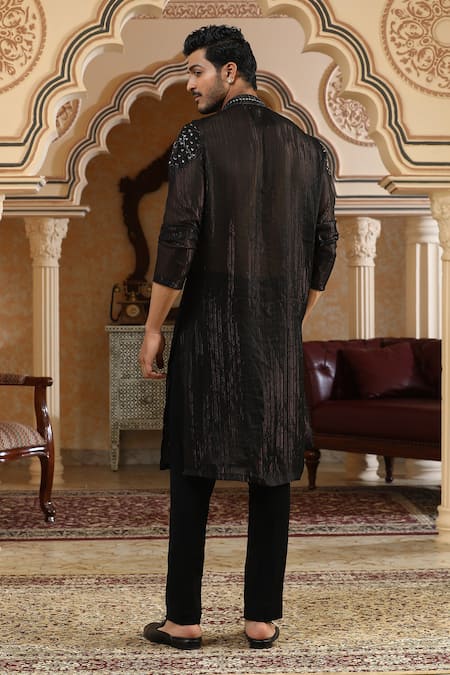 Kudrat Couture Black Georgette Sheer Embroidered Kurta 