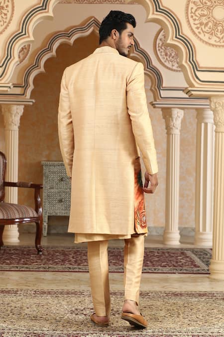 Kudrat Couture Desert Handpainted & Embroiderd Open Jacket Kurta Set 