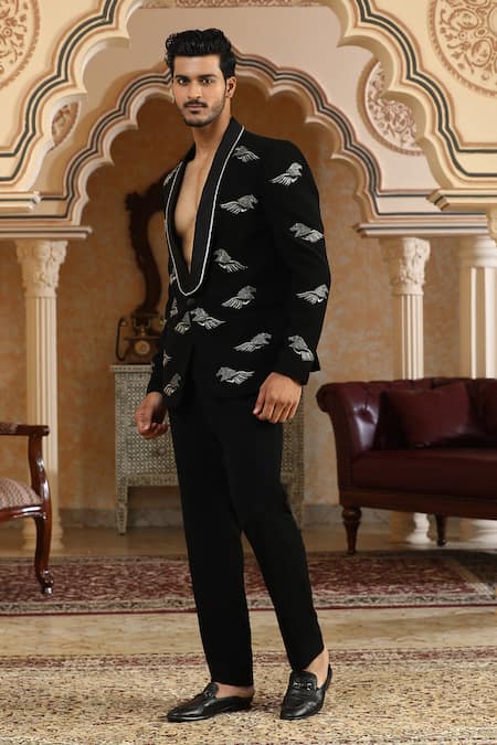 Buy_Kudrat Couture_Black Embroidery Uccheswara Hand Suit Set _Online_at_Aza_Fashions