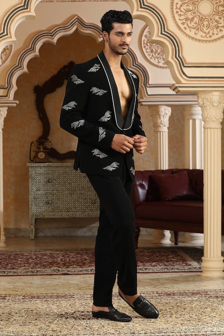 Shop_Kudrat Couture_Black Embroidery Uccheswara Hand Suit Set _Online_at_Aza_Fashions