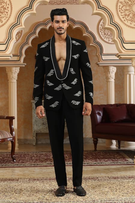 Kudrat Couture_Black Embroidery Uccheswara Hand Suit Set _at_Aza_Fashions