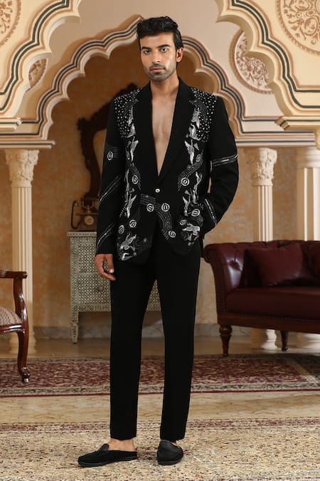 Kudrat Couture_Black Sequins, Zari, Pearls Heaven Embroidered Suit Set _at_Aza_Fashions