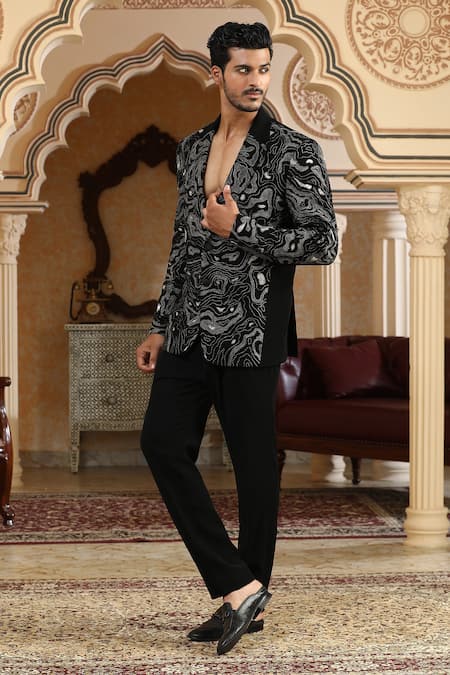 Kudrat Couture_Black Embroidery Sheersagar Suit Set _at_Aza_Fashions