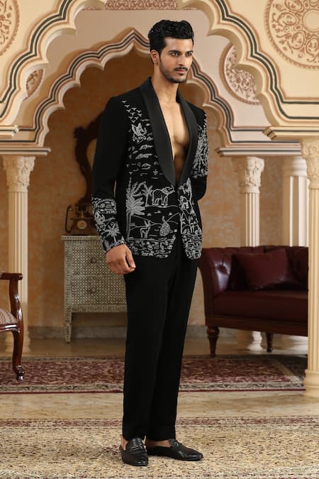 Shop_Kudrat Couture_Black Zari, Pearls Airawat Embroidered Suit Set _Online_at_Aza_Fashions