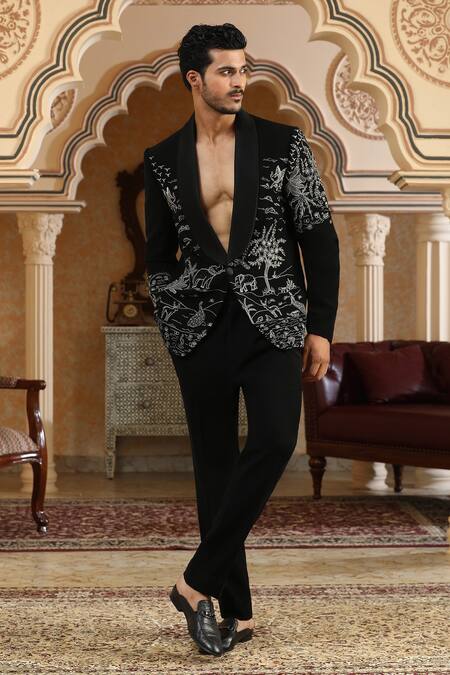 Buy_Kudrat Couture_Black Zari, Pearls Airawat Embroidered Suit Set 