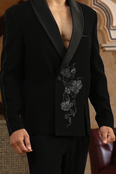 Kudrat Couture_Black Zari Glitter Flower Cut Embroidered Suit Set _Online_at_Aza_Fashions