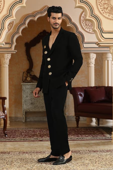 Kudrat Couture_Black Gold Coins Suit Set _Online_at_Aza_Fashions
