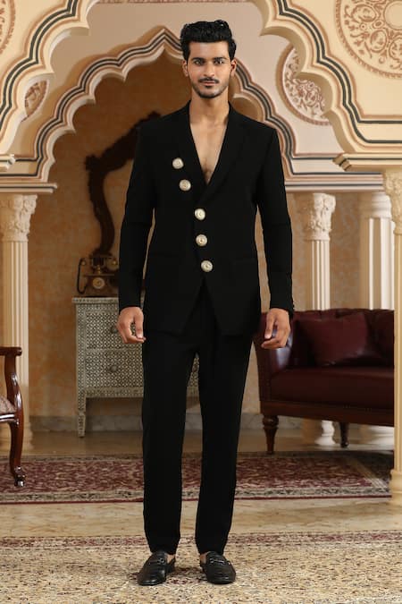 Buy_Kudrat Couture_Black Gold Coins Suit Set _Online_at_Aza_Fashions