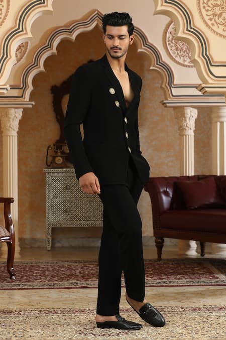 Shop_Kudrat Couture_Black Gold Coins Suit Set _Online_at_Aza_Fashions