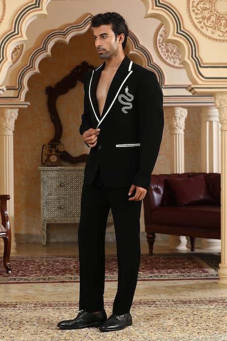 Buy_Kudrat Couture_Black Cut Work Serpents Charm Embroidered Suit Set _Online_at_Aza_Fashions
