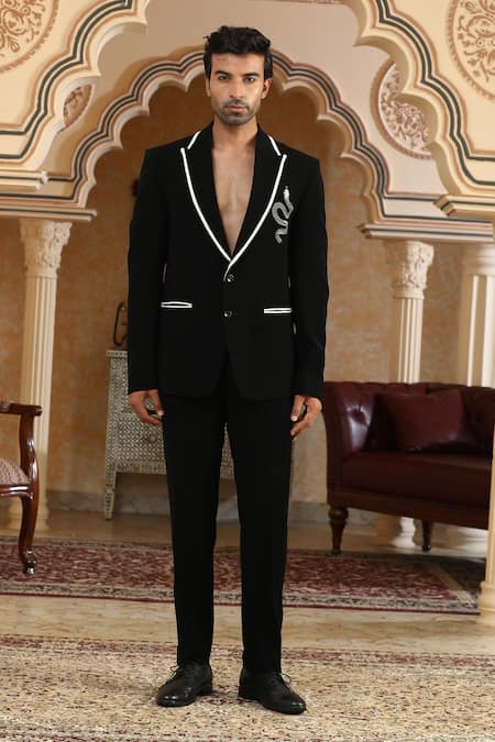 Shop_Kudrat Couture_Black Cut Work Serpents Charm Embroidered Suit Set _Online_at_Aza_Fashions