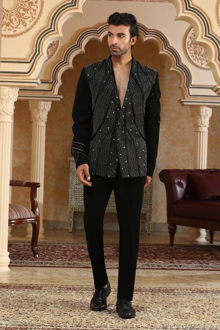 Kudrat Couture_Black Cut Work Galactic World Embroidered Suit Set _Online_at_Aza_Fashions