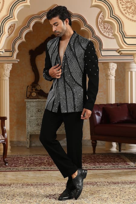 Shop_Kudrat Couture_Black Cut Work Galactic World Embroidered Suit Set _Online_at_Aza_Fashions