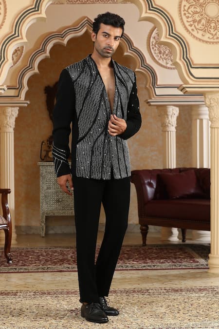 Kudrat Couture_Black Cut Work Galactic World Embroidered Suit Set _at_Aza_Fashions