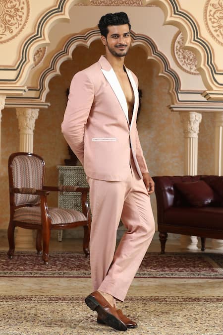 Buy_Kudrat Couture_Pink Linen Cut Work, Embroidery Serpents Charm Suit Set 