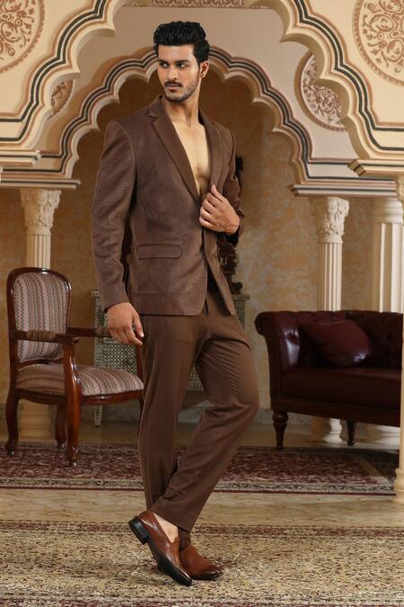 Buy_Kudrat Couture_Brown Corduroy, Polyester Textured Applique Suit Set 