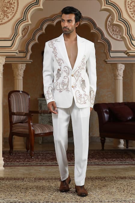 Buy_Kudrat Couture_White Zari Sonchidi Embroidered Suit Set _Online_at_Aza_Fashions