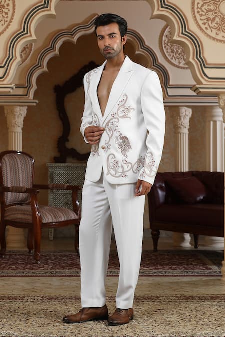 Shop_Kudrat Couture_White Zari Sonchidi Embroidered Suit Set _Online_at_Aza_Fashions