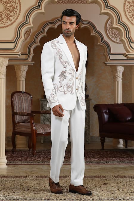 Kudrat Couture_White Zari Sonchidi Embroidered Suit Set _at_Aza_Fashions