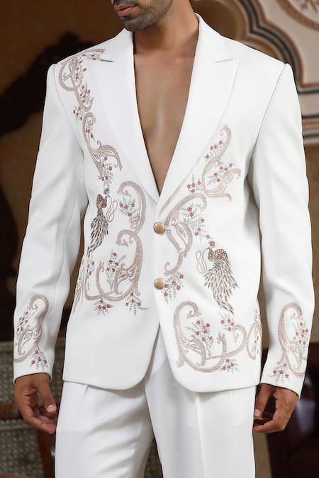 Buy_Kudrat Couture_White Zari Sonchidi Embroidered Suit Set 