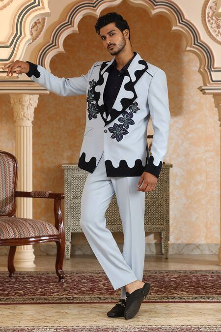 Buy_Kudrat Couture_Blue Applique, Zari Lily Dual Tone Suit Set _Online_at_Aza_Fashions