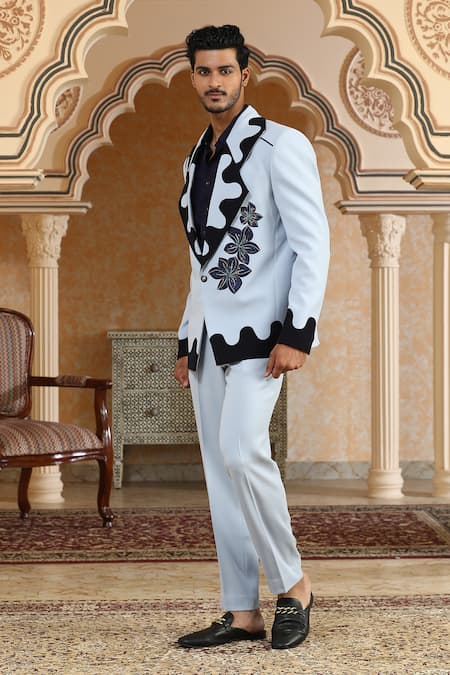 Buy_Kudrat Couture_Blue Applique, Zari Lily Dual Tone Suit Set 