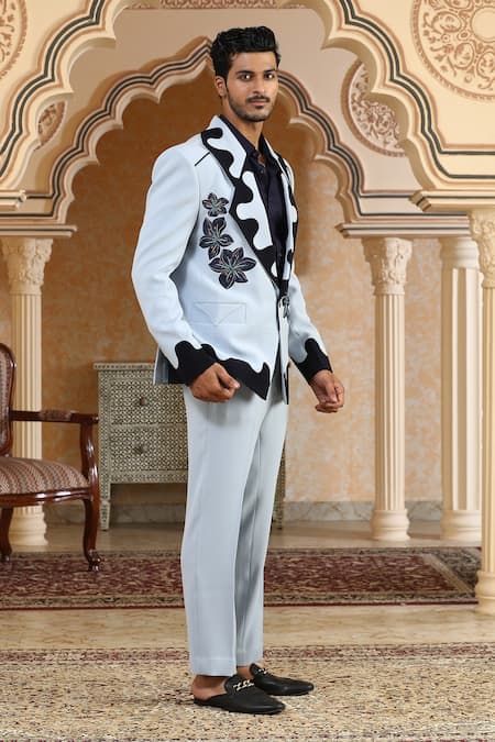 Shop_Kudrat Couture_Blue Applique, Zari Lily Dual Tone Suit Set 