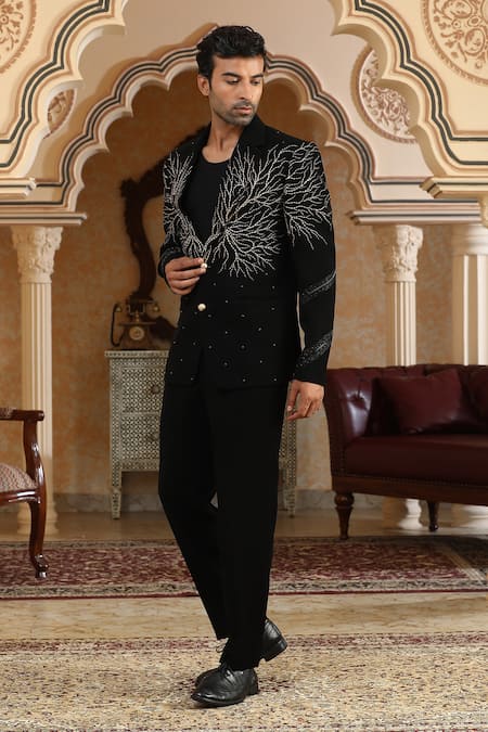 Buy_Kudrat Couture_Black Embroidery Kalpvriksha Suit Set _Online_at_Aza_Fashions