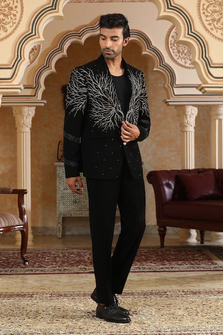 Shop_Kudrat Couture_Black Embroidery Kalpvriksha Suit Set _Online_at_Aza_Fashions