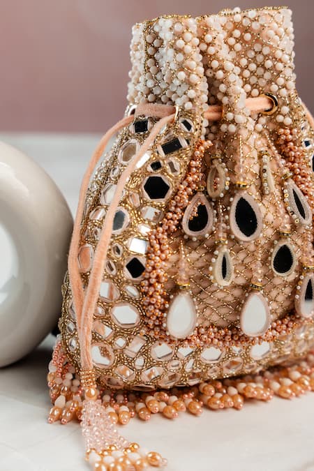 Buy Nayaab By Sonia Pink Embroidery, Beads Aaina Jaal Jhaalar Blush Potli Online at Aza Fashions Buy_Nayaab By Sonia_Pink Embroidery, Beads Aaina Jaal Jhaalar Blush Potli _Online_at_Aza_Fashions