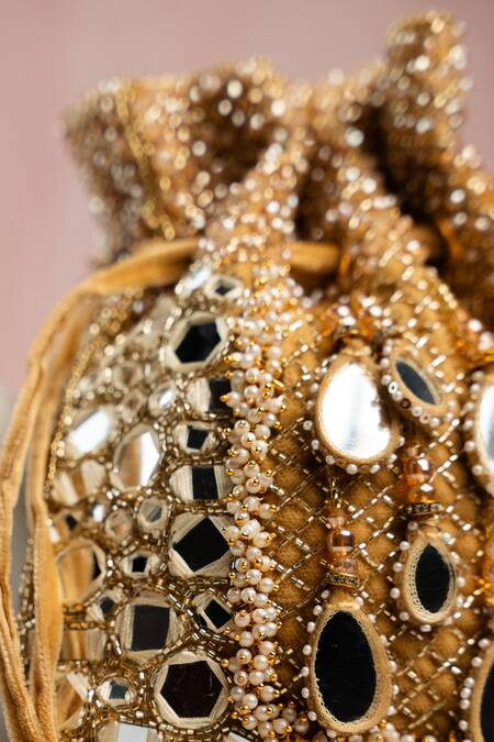 Nayaab By Sonia Gold Beads, Mirrors, Embroidery Aaina Jaal Jhaalar Potli Online at Aza Fashions Nayaab By Sonia_Gold Beads, Mirrors, Embroidery Aaina Jaal Jhaalar Potli _Online_at_Aza_Fashions