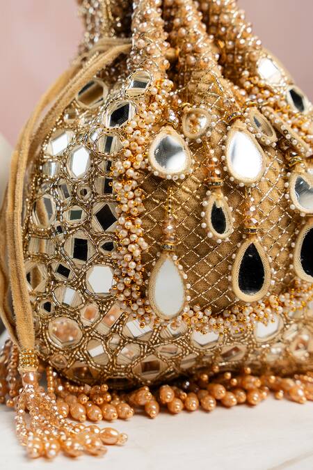 Buy Nayaab By Sonia Gold Beads, Mirrors, Embroidery Aaina Jaal Jhaalar Potli Online at Aza Fashions Buy_Nayaab By Sonia_Gold Beads, Mirrors, Embroidery Aaina Jaal Jhaalar Potli _Online_at_Aza_Fashions