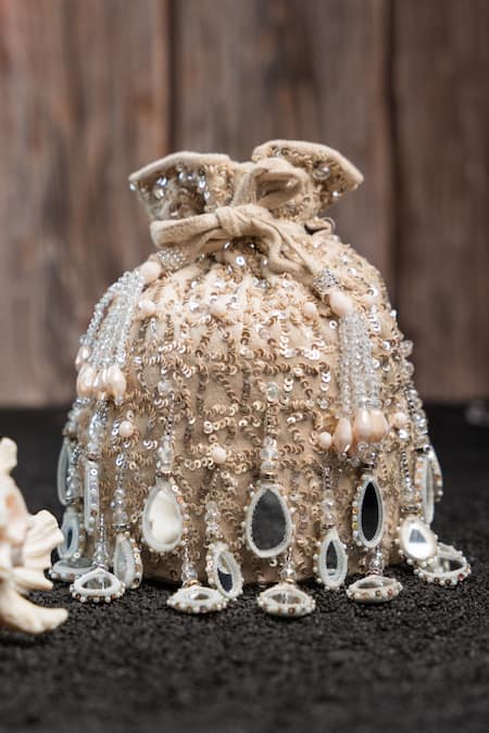 Buy Nayaab By Sonia Off White Sequins, Beads Aaina Bucket Ecru Potli Online at Aza Fashions Buy_Nayaab By Sonia_Off White Sequins, Beads Aaina Bucket Ecru Potli _Online_at_Aza_Fashions