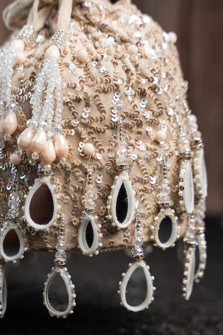 Nayaab By Sonia Off White Sequins, Beads Aaina Bucket Ecru Potli at Aza Fashions Nayaab By Sonia_Off White Sequins, Beads Aaina Bucket Ecru Potli _at_Aza_Fashions