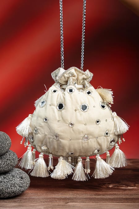 Buy Nayaab By Sonia Silver Embroidery, Tassels Aynali Abla Potli Online at Aza Fashions Buy_Nayaab By Sonia_Silver Embroidery, Tassels Aynali Abla Potli _Online_at_Aza_Fashions