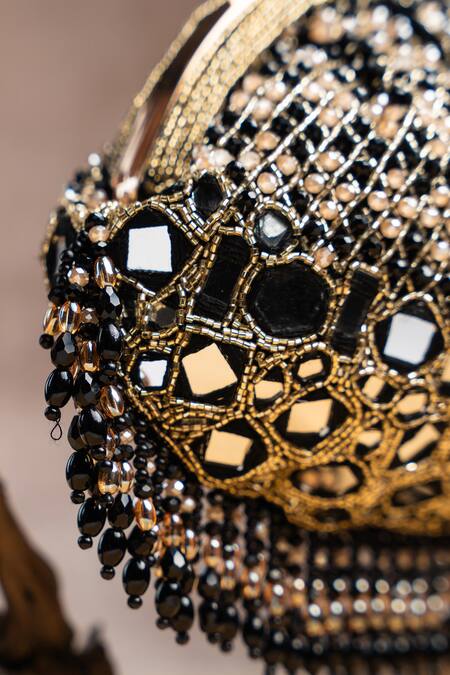 Nayaab By Sonia_Black Embroidery, Beads Aynali Clutch Potli _Online_at_Aza_Fashions