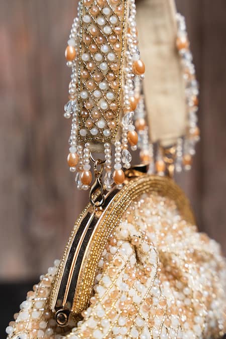 Nayaab By Sonia Gold Beads, Embroidery, Sequins Aynali Clutch Ecru Potli Online at Aza Fashions Nayaab By Sonia_Gold Beads, Embroidery, Sequins Aynali Clutch Ecru Potli _Online_at_Aza_Fashions