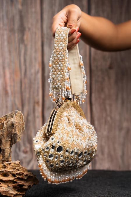 Buy Nayaab By Sonia Gold Beads, Embroidery, Sequins Aynali Clutch Ecru Potli Online at Aza Fashions Buy_Nayaab By Sonia_Gold Beads, Embroidery, Sequins Aynali Clutch Ecru Potli _Online_at_Aza_Fashions