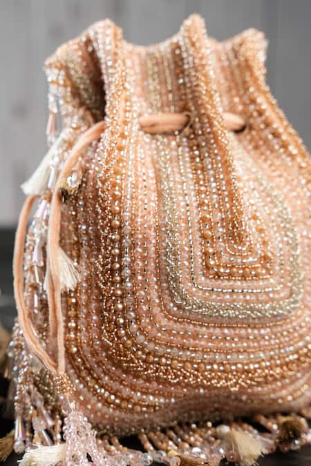 Buy_Nayaab By Sonia_Pink Beads, Tassels Baraq Blush Potli _Online_at_Aza_Fashions