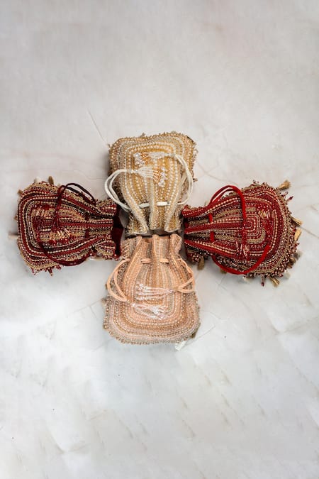 Shop_Nayaab By Sonia_Pink Beads, Tassels Baraq Blush Potli _Online_at_Aza_Fashions