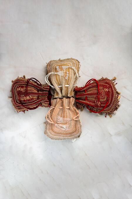 Nayaab By Sonia_Red Beads, Tassels Baraq Garnet Potli _Online_at_Aza_Fashions